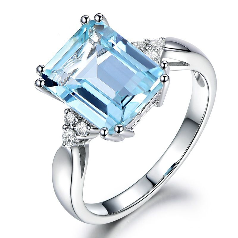 Bague de fiançailles tendance plaquée or avec topaze 1 carat, bijou tendance pour femme, couleur bleue_voghion.com