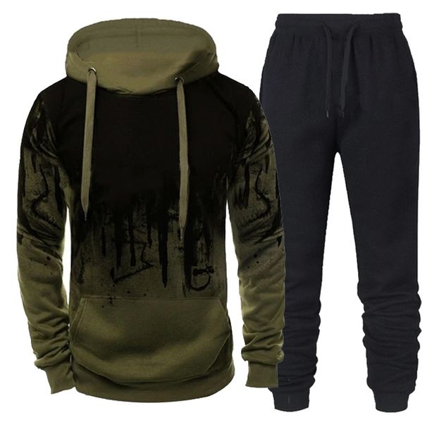 Herbst Winter Trend Trainingsanzüge Männer Camouflage Hoodie + Hose 2 Stück Set Sport Tragen 3d Tinte Jogging Anzüge_voghion.com