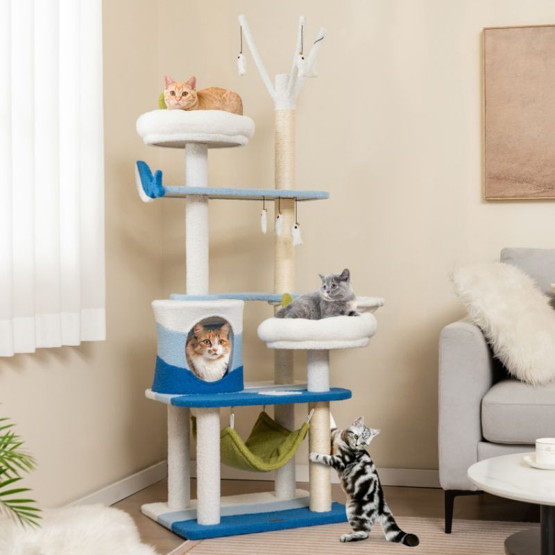Multi-level Cat Tower With Sisal Covered Scratching Posts_voghion.com
