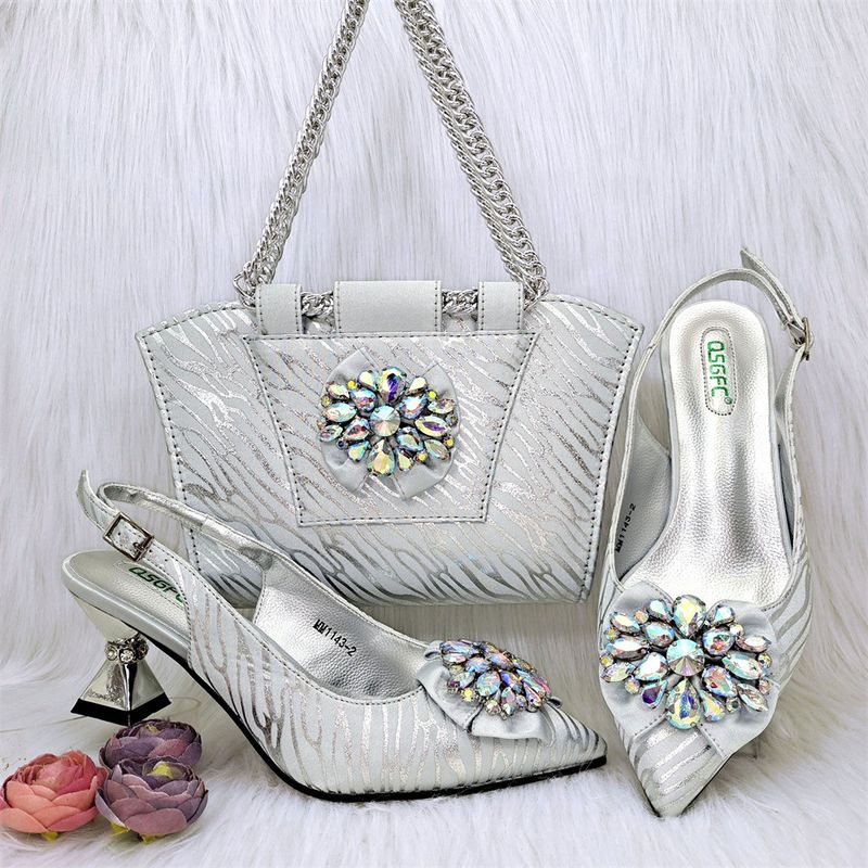 Dammeschong, Damen-Owendschong a -tasche-Sets, bequem Schong mat mëttlerer Absatz an dräidimensional Taschen, Banqueten, deeglech Pendelen_voghion.com