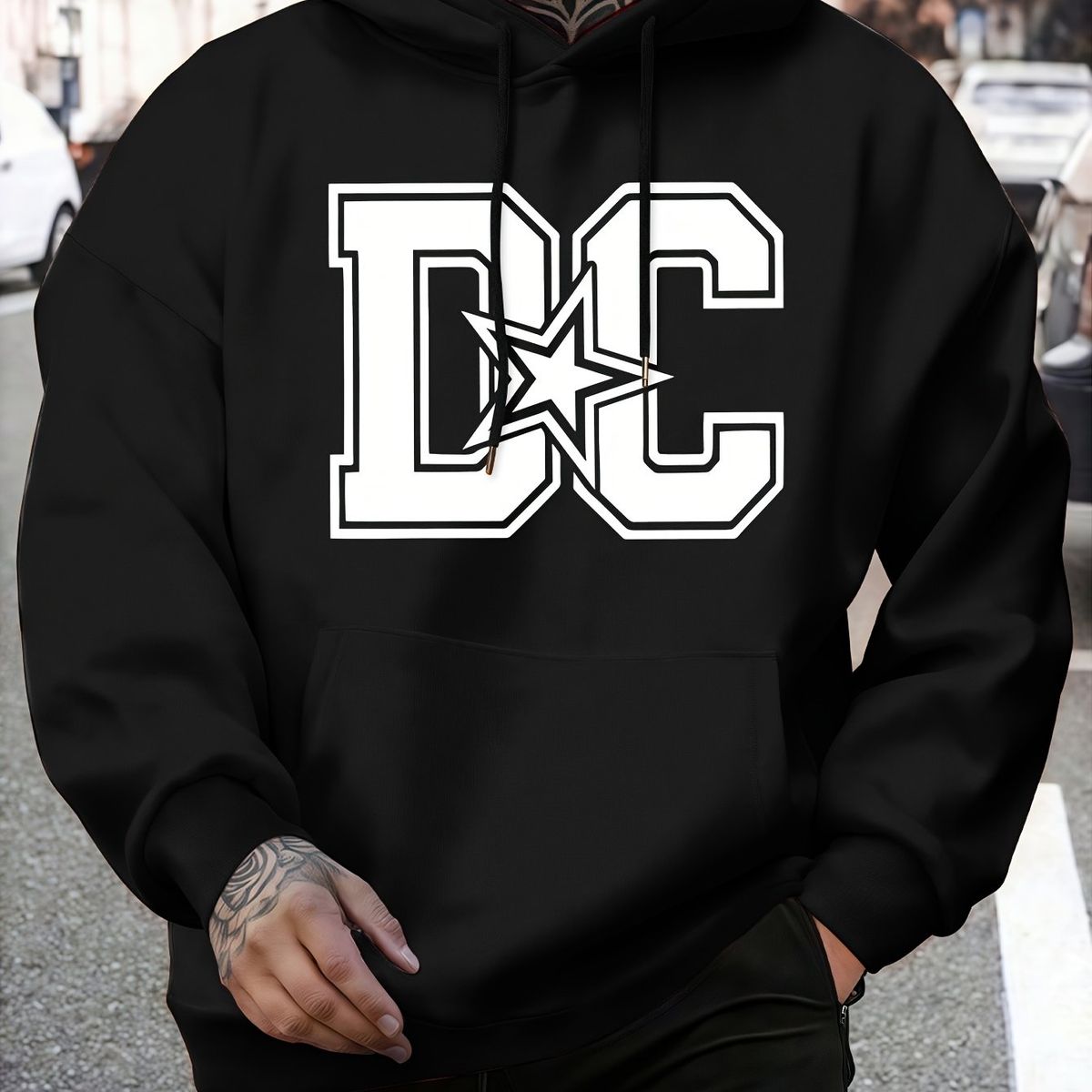 Moletom casual masculino com capuz para inverno - Caimento regular, lavável à máquina, pulôver moderno e moderno, tecido de malha confortável_voghion.com