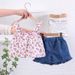 Completo due pezzi per mamma, bambina, stile coreano, con bretelle floreali eleganti e pantaloncini carini_voghion.com