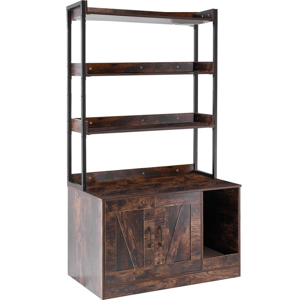 Cat Litter Box Enclosure Wooden Litter Box Furniture Hidden With 3 Shelves_voghion.com