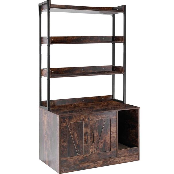 Cat Litter Box Enclosure Wooden Litter Box Furniture Hidden With 3 Shelves_voghion.com