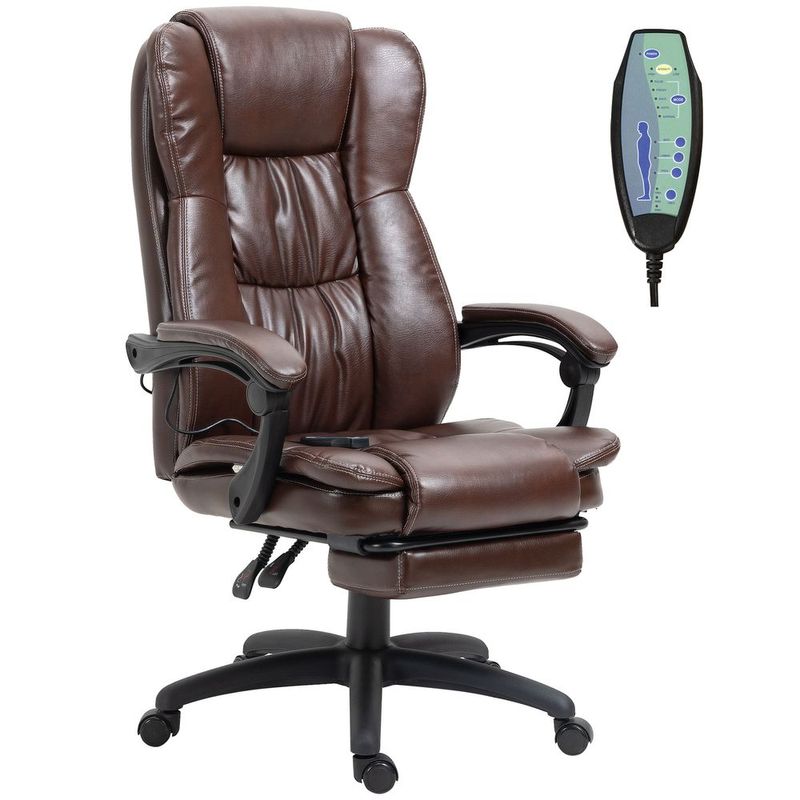 Vinsetto Ergonomic Chair 6 Point Vibrating Massage Comfortable With Footrest Massage Office Chair Brown_voghion.com