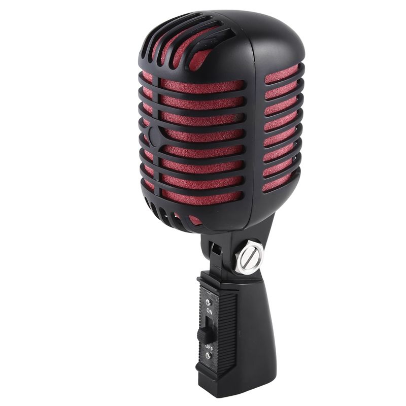 1 Piece Professional Classic Retro Dynamic Vocal Microphone Black & Red Metal For Live Performance Karaoke_voghion.com