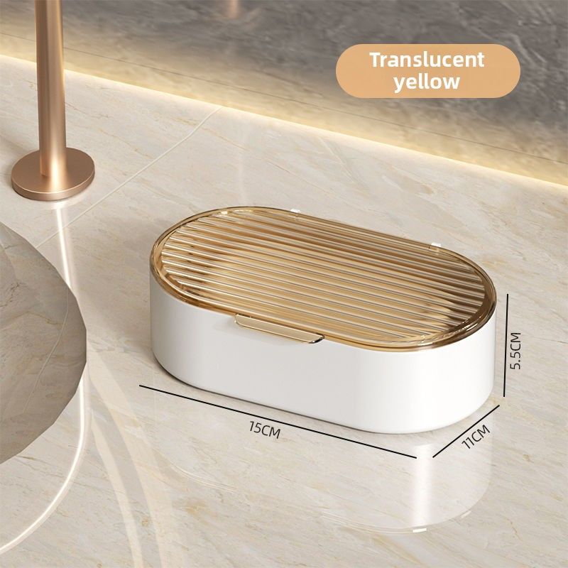 Flip-Top Holder For Home Bathroom Double-Layer Draining Rack Countertop Soap Box With Lid_voghion.com