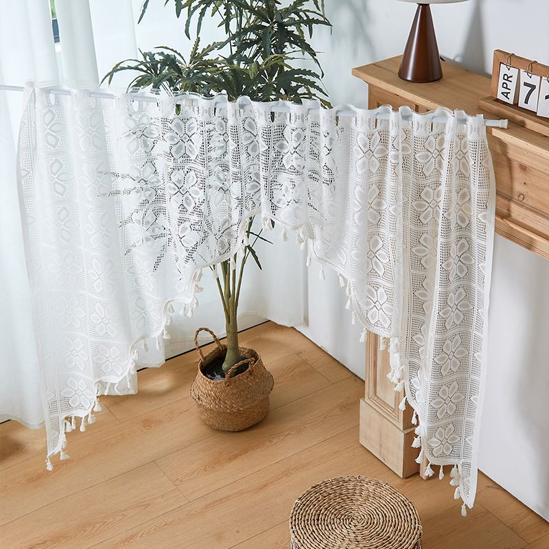 Französischer Spitzen-Türvorhang mit Quasten – Elegante, transparente Vorhänge im Café-Stil für Esszimmer, Eingangsbereich und Balkon, Design mit bohrfreier Stangentasche_voghion.com