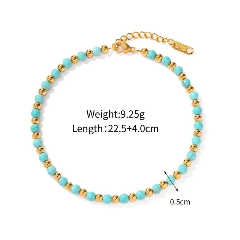 Anklets Minar Boho Blue Green Turquoise Natural Stone Strand Beaded Women Gold Plated Stainless Steel Non Tarnish_voghion.com