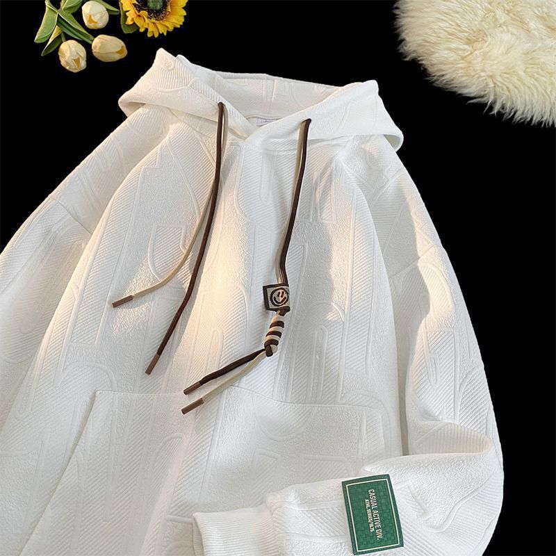 Felpa con cappuccio da uomo, stile college, alla moda, a maniche lunghe, con cappuccio, in jacquard, per studenti_voghion.com