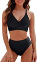 Color-Block 2-Piece With Tie Cross Bra Top For Women Beach Vacation Swimsuit Bikini Set_voghion.com