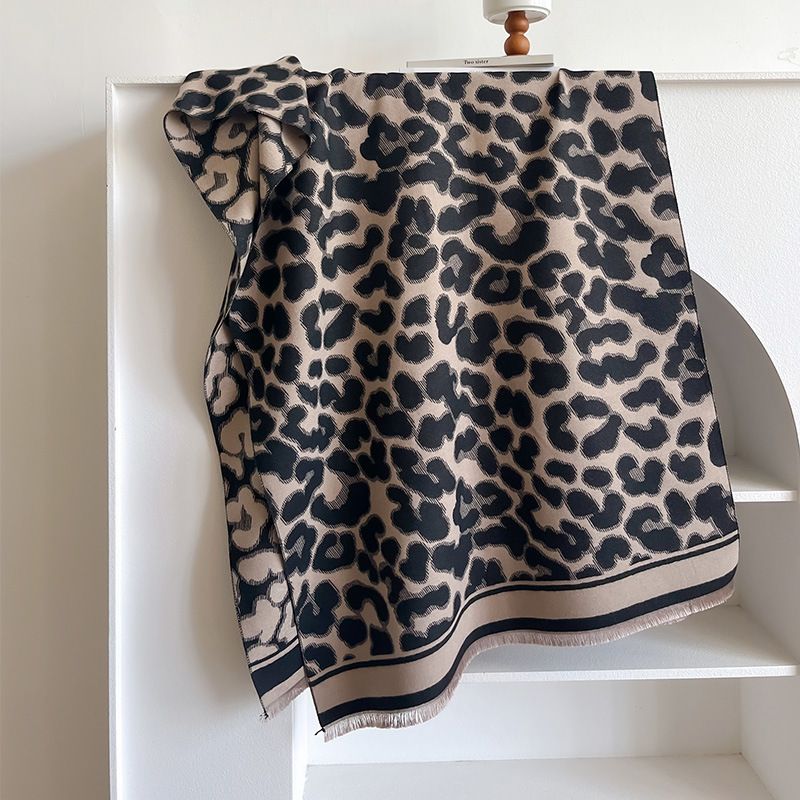Autumn and winter animal leopard print versatile fashion short beard tassel decoration  cashmere women's warm_voghion.com
