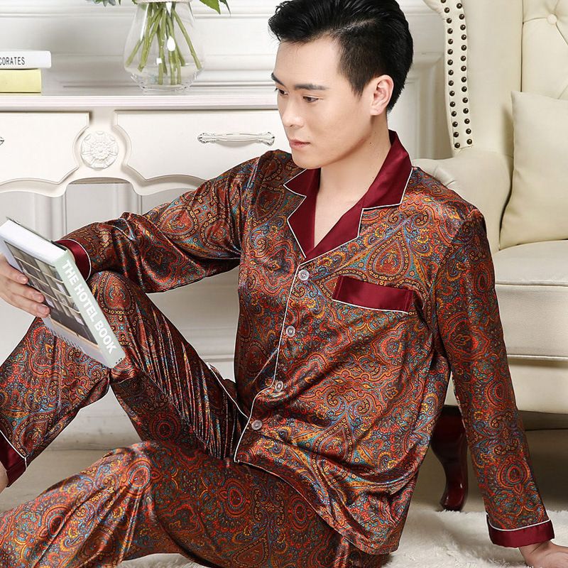 Ice Silk Home Suit Set: Thin For Spring, Summer, And Autumn, Plus Size Long Sleeved Pants Show Off Composure_voghion.com