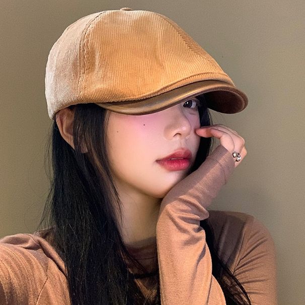 Berretto in velluto a coste in stile coreano per donna, basco reversibile versatile per primavera e autunno, ampia circonferenza della testa,_voghion.com