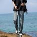 Jeans retrò per uomo, versatili pantaloni casual a gamba larga americani estivi con elastico in vita e coulisse e pantaloni larghi a gamba dritta_voghion.com