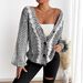 Vintage Knit Cardigan – Oversized V-Need Cable Sweater With Lantern Sleeves, Chunky Acrylic Blend, Boho Open Front Coat For Women_voghion.com
