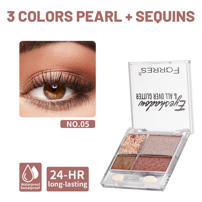 4-farbige Lidschattenpalette mit Perlglanz-Schimmer, aufhellende Wirkung auf die Augen – einfach zu kombinieren und zu verblenden, natürliches Finish für Alltags-/Bühnen-/Abend-Make-up_voghion.com