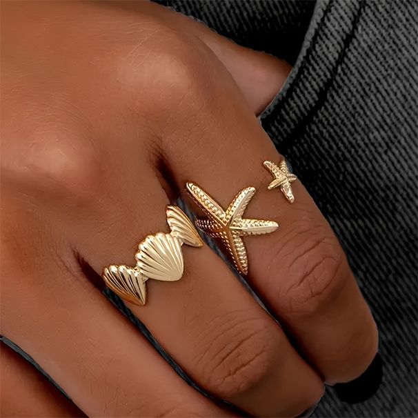 Ocean Beach Vacation Style Sommer Seestern Sonne Unregelmäßiges Set Nischenpersönlichkeit High-End-Ring für Frauen_voghion.com