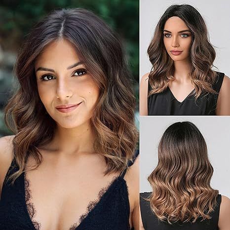 Synthetic Clip-in New Wig Women's Brown Middle Parted Short Curly Full Head Wig_voghion.com