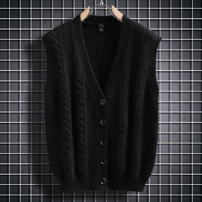 2025 Herbst und Winter Einfarbiger Pullover Herren Einreiher Weste Weste Strickpullover Bottoming Pullover Herren_voghion.com
