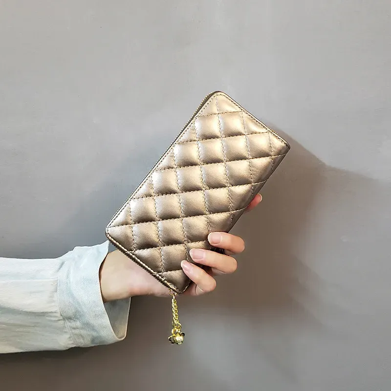 Designer Ins New Dia Lattice Wallets European And American Womens Long Purse Student Changes Mobile Phone Female Card_voghion.com