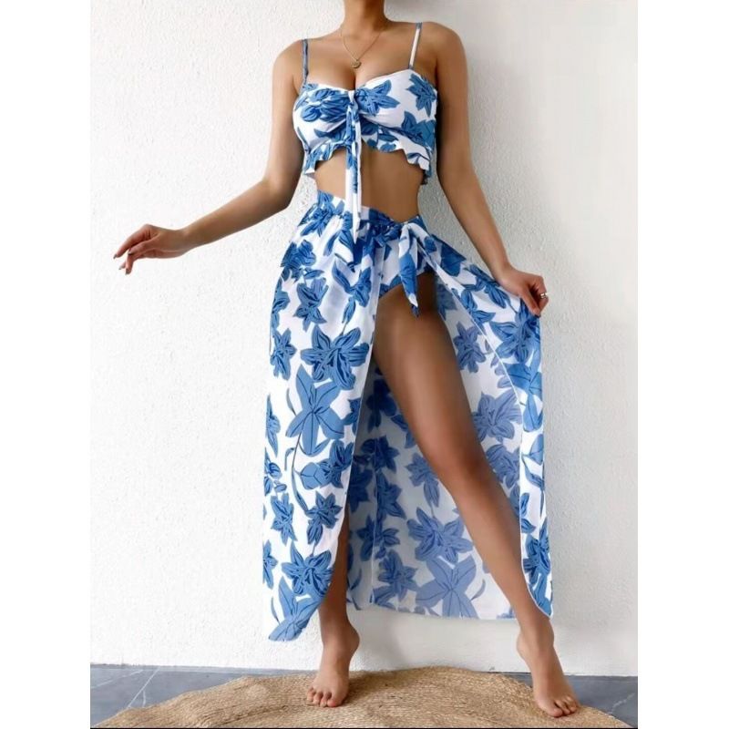 Damenbekleidung Sexy Mesh Bikini Dreiteiliger Bikini Geraffter Split Rock Badeanzug Weiblich_voghion.com