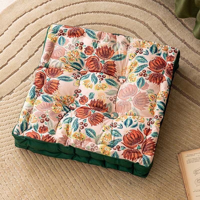 Cuscino portatile con maniglia – Cuscino spesso e confortevole con motivo floreale per sedia, divano e pavimento (poliestere lavabile, antiscivolo, per ufficio e casa)_voghion.com