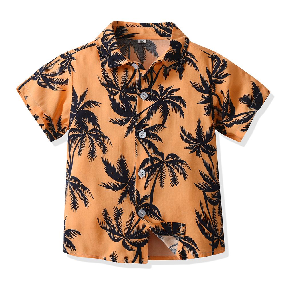 Lasten monivärinen havaijilainen paita, trendikäs neuletakki, rantahiustyyli, loma, lyhythihainen, kukkakuvioinen toppi, rento takki_voghion.com