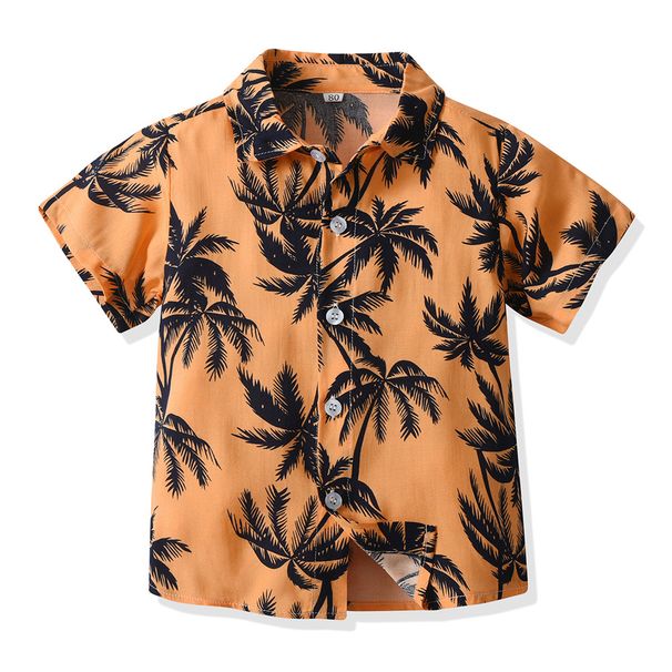 Lasten monivärinen havaijilainen paita, trendikäs neuletakki, rantahiustyyli, loma, lyhythihainen, kukkakuvioinen toppi, rento takki_voghion.com