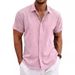 Herrenbekleidung Herren Leinenhemd Kurzarm Freizeithemd Button-Down-Hemd Herren Strand Sommer_voghion.com
