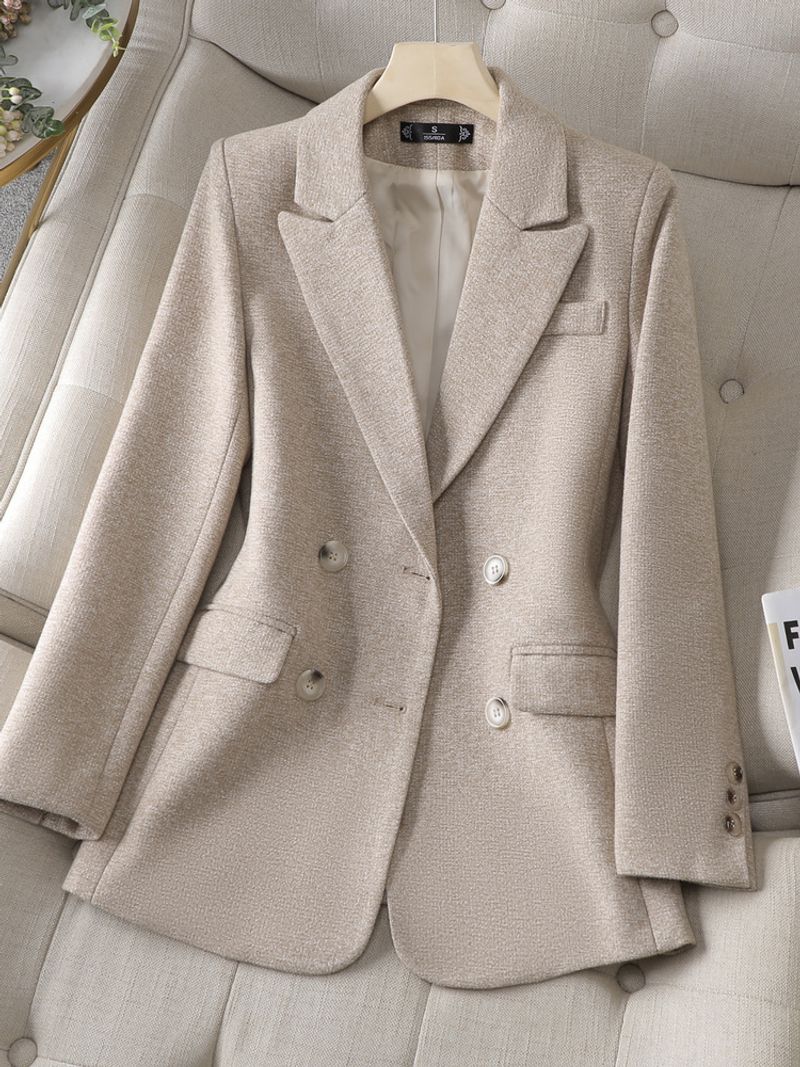 Women's Clothing Apricot woolen suit jacket for women thickened autumn and winter new style high end temperament large size retro casual suit_voghion.com