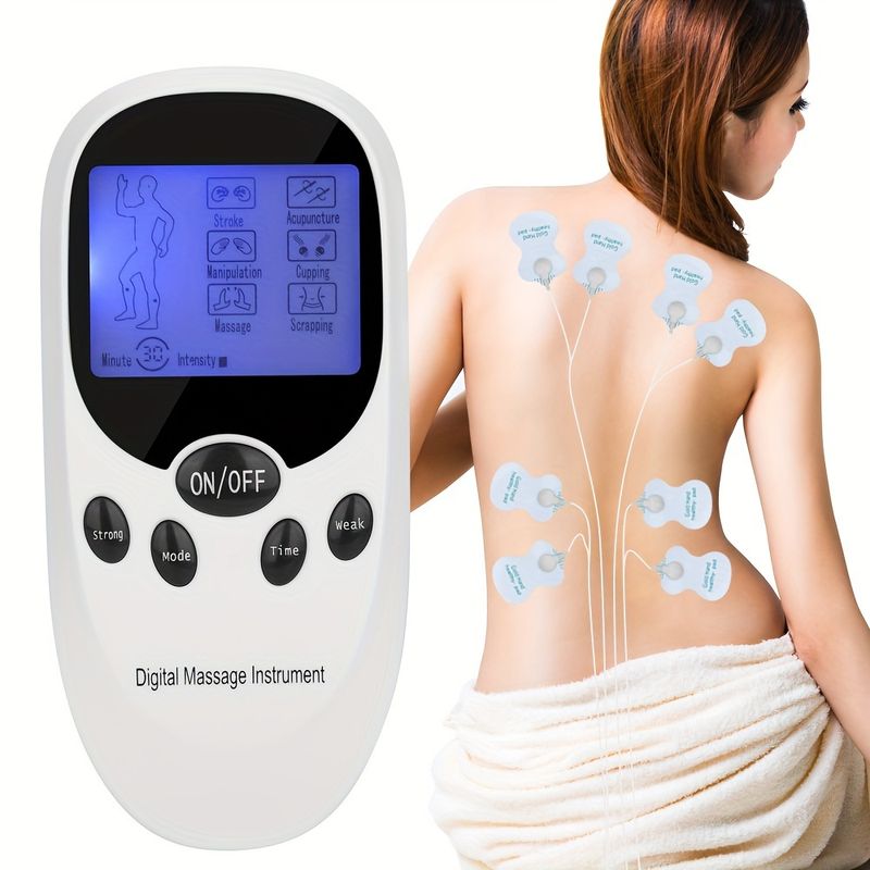 Dual channel two drag four with 6 modes and 8 pads replacement, digital electronic body massager for back neck feet legs health care_voghion.com