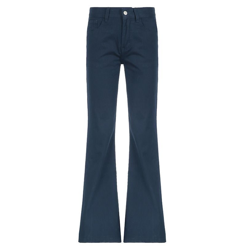 Damenbekleidung Retro Low Rise Denim Schlaghose Einfache Freizeithose Streetstyle Hottie_voghion.com