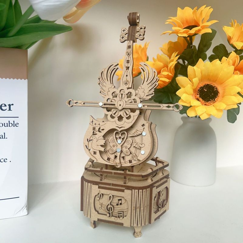Sky City Music Box Cello Wooden Assembly Model 3D Puzzle DIY Gift For Birthday_voghion.com