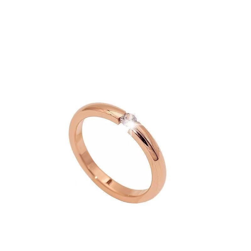 Single Diamond Rose Gold Non fading Mosan Ring for Female Couples Getting Married, Washable Instagram Fashion Light_voghion.com