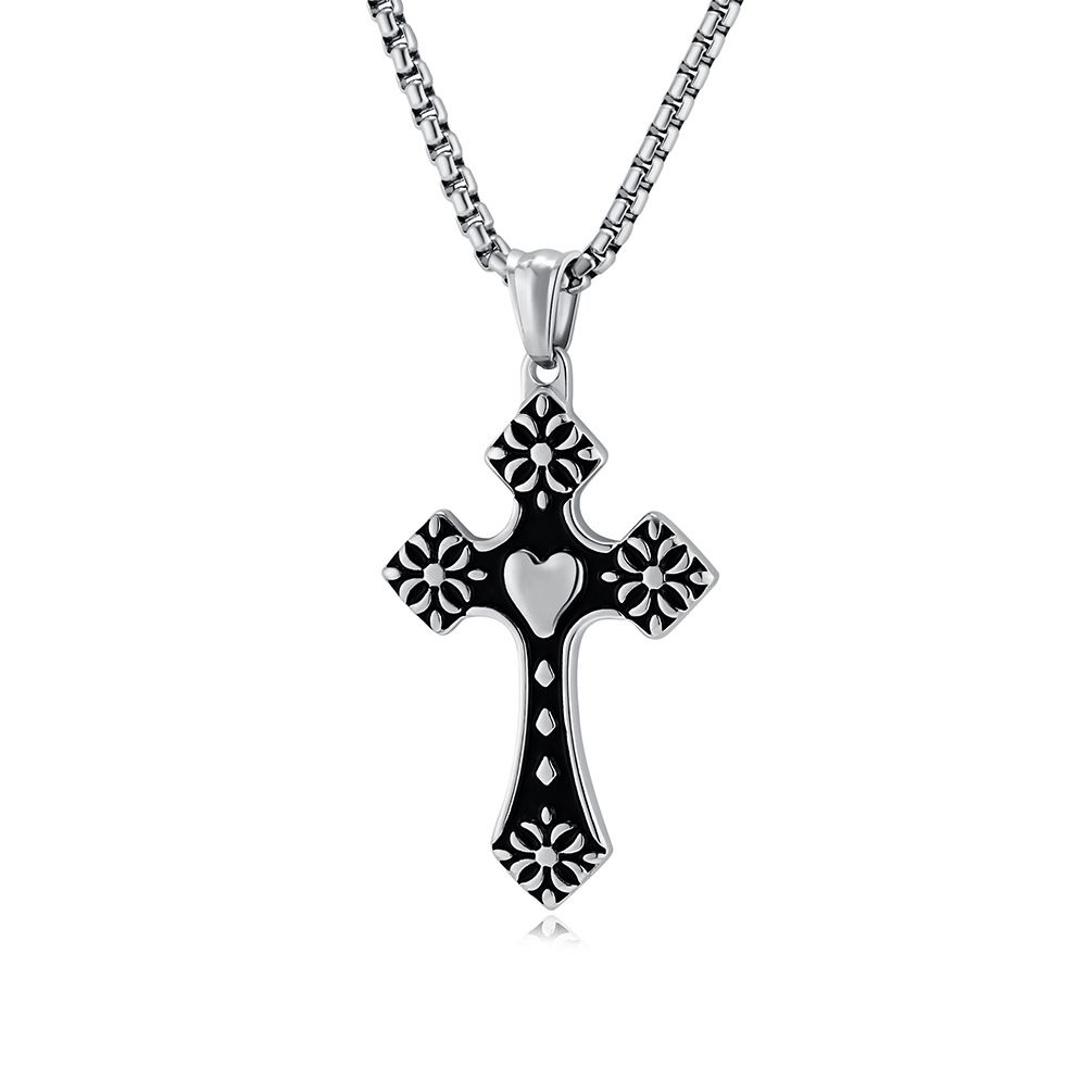 Collana con croce a forma di amore retrò in acciaio inossidabile di qualità, ciondolo da uomo, gioiello resistente allo sbiadimento_voghion.com