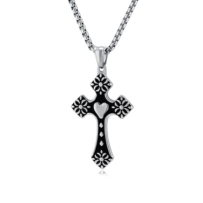 Collana con croce a forma di amore retrò in acciaio inossidabile di qualità, ciondolo da uomo, gioiello resistente allo sbiadimento_voghion.com