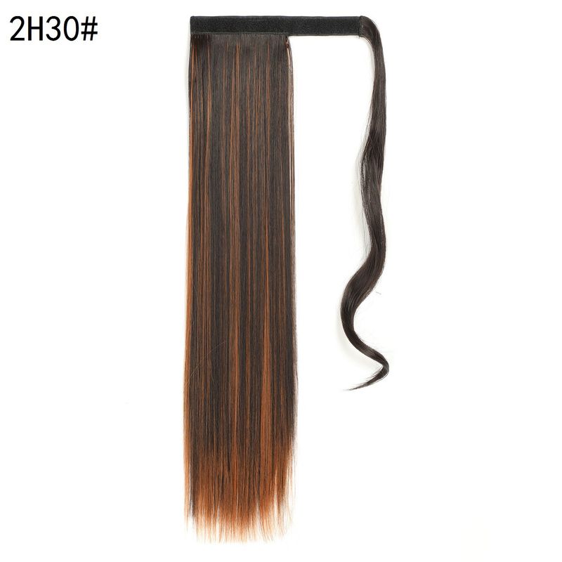 European and American mid-length wig ponytail in stock wholesale long straight hair Velcro ponytail chemical fiber wig ponytail_voghion.com