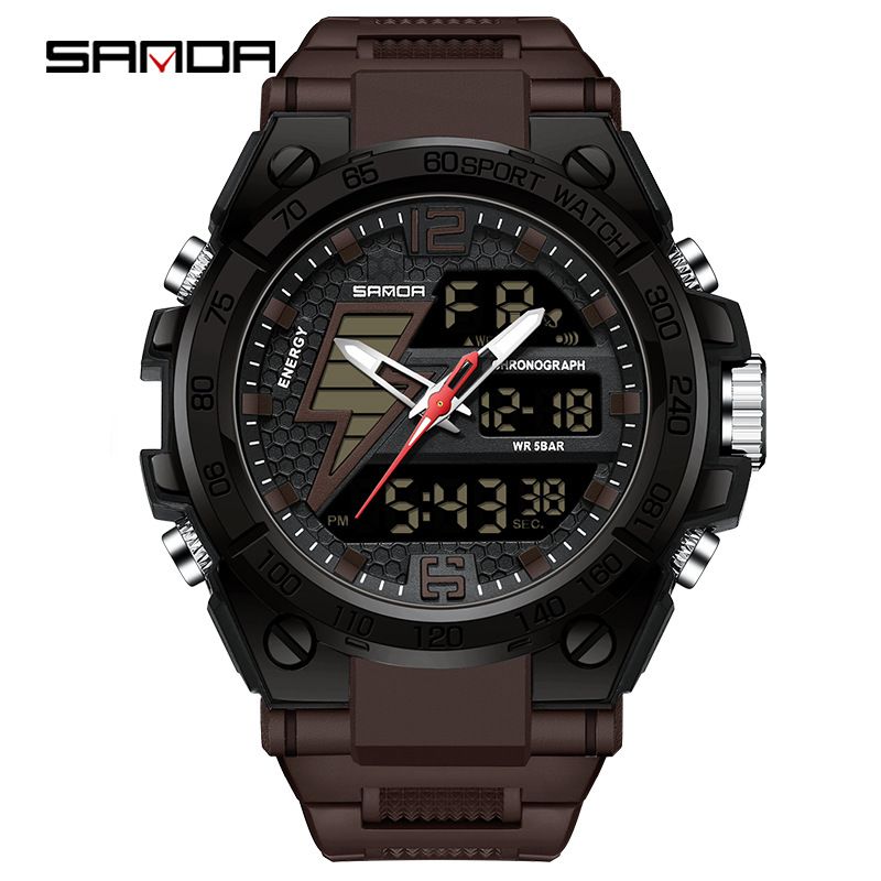 Men's Digital Analog Sports Watch With Luminous Display, 50M Waterproof, Alarm & Stopwatch – Stylish Black Tech Design Alarm Clock Chronograph Watch_voghion.com