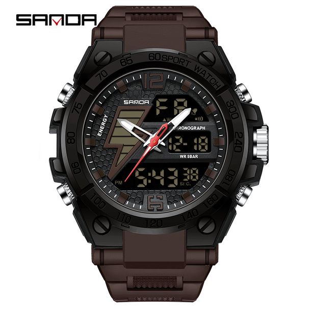 Men's Digital Analog Sports Watch With Luminous Display, 50M Waterproof, Alarm & Stopwatch – Stylish Black Tech Design Alarm Clock Chronograph Watch_voghion.com