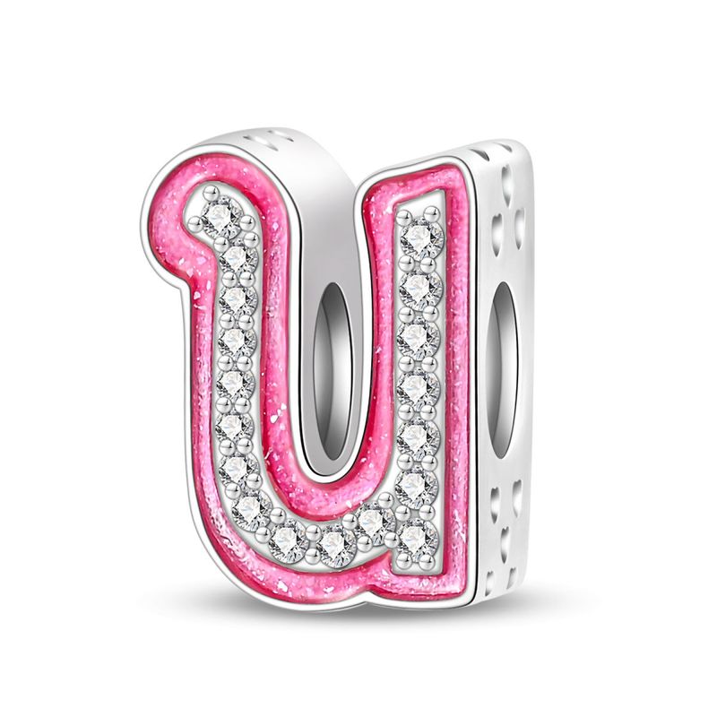 Women's Jewelry Pink English Letter Pendant Beads DIY Jewelry Accessories Bracelet Copper Plated 925 Silver_voghion.com