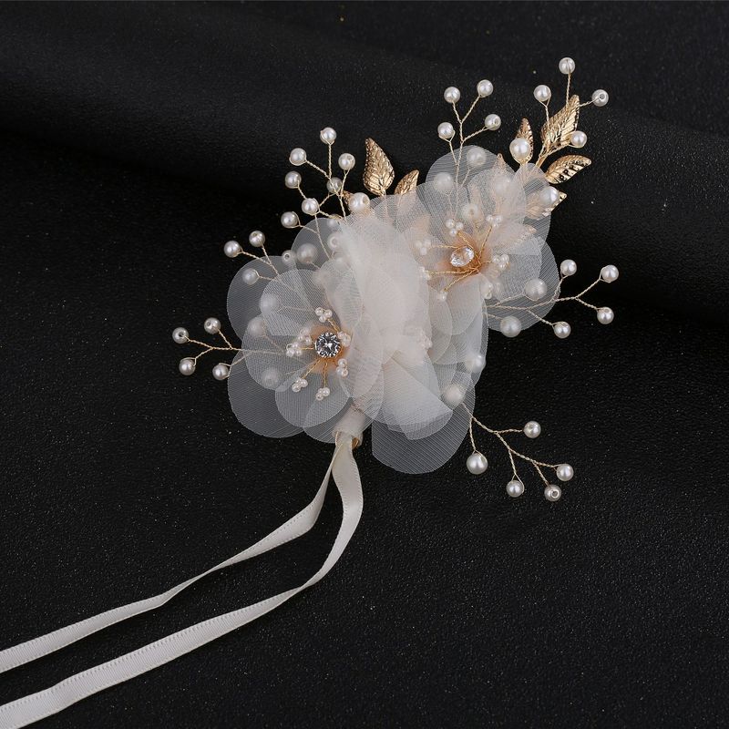 Copricapo da sposa in stile coreano, pezzo di fiore fata beige, accessori per capelli a forcina in lega d'argento, accessori per damigella d'onore_voghion.com