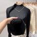 Women's Fleece-Lined Knit Sweater Semi-Turtleneck Thermal Long Sleeve Top For Winter (Includes Necklace) - Soft Faux Mink Fabric, Slim Fit, Pure Color_voghion.com