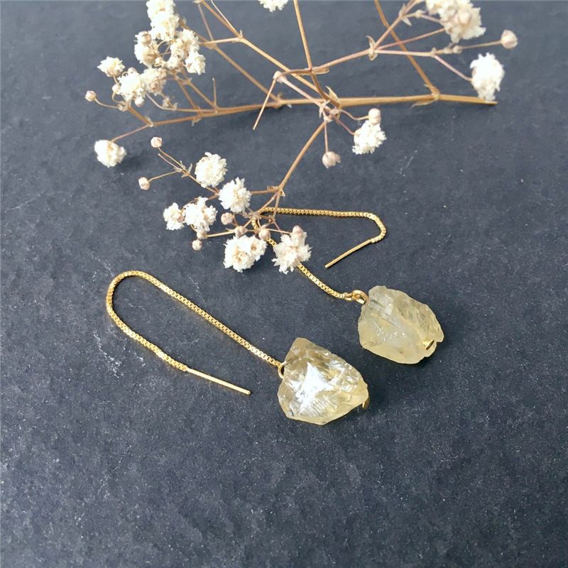 Gioielli e accessori Orecchini pendenti a catena lunga con cristalli gialli chiari irregolari naturali_voghion.com