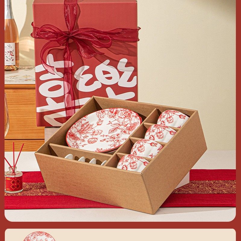 Conjunto de tigelas e pratos de cerâmica estilo festivo para recém-casados que se mudam para uma nova casa, tigelas para casa, presentes para eventos de inauguração_voghion.com