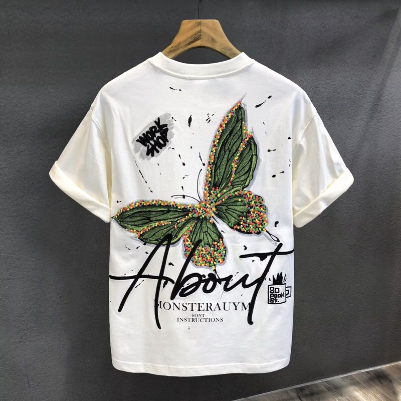 Abbigliamento maschile, pesante, alla moda, marchio in puro cotone stampato, maglietta a maniche corte da uomo, 2024, nuova estate, vendita calda, casual, alla moda, scollo rotondo, maglietta_voghion.com