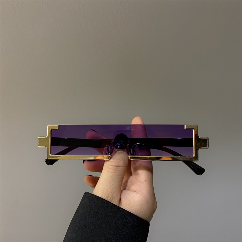 Vintage Moud Sonnebrëller ouni Rand Frame Rechteckeg Schieter Gradient UV400 Summer Rees Sonnebrëll Perséinlechkeet Brëller_voghion.com