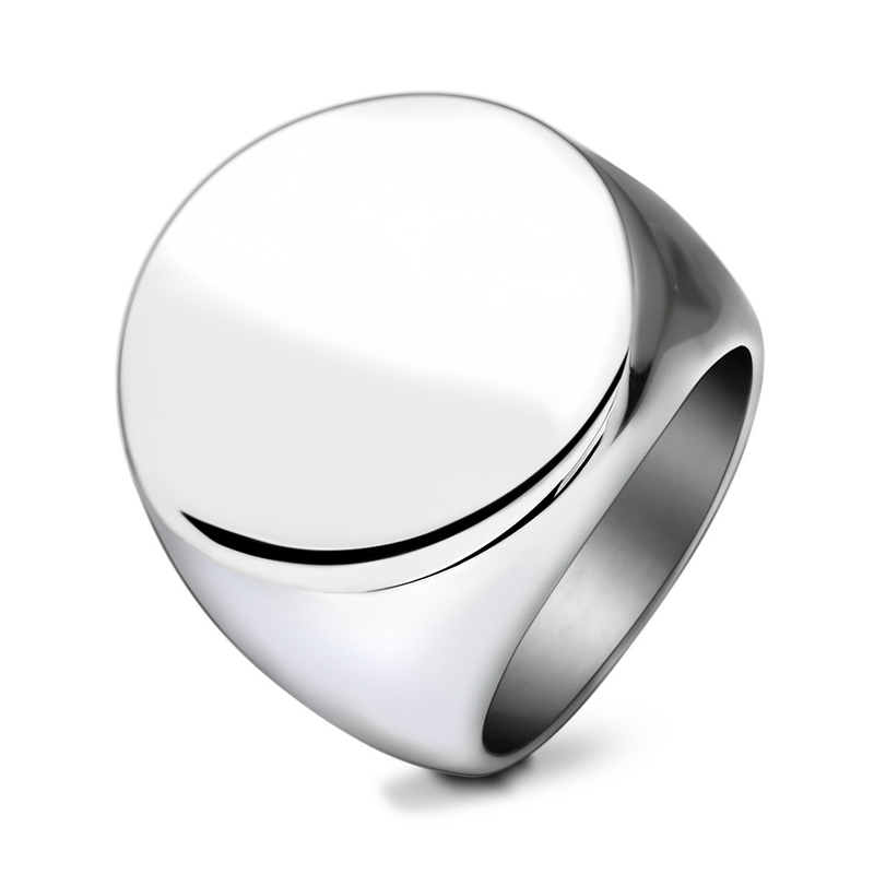 Anel feminino de aço inoxidável com superfície polida e logotipo a laser, anel redondo de 22 mm, polido, simples e moderno em aço de titânio_voghion.com