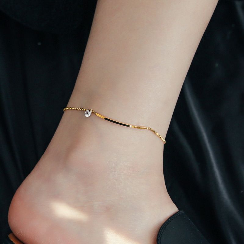 2024 New Trendy Summer Women's Gold Internet Celebrity Smile Zircon Ins Anklet Simple Non-Fading_voghion.com