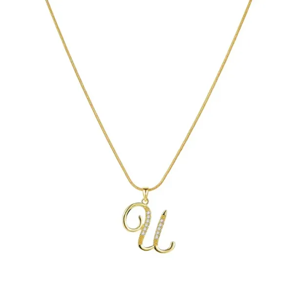 Pendant Necklaces Personalized CZ A-Z Alphabet Necklace Jewelry Gold Plated Initial Letter Cursive Old English_voghion.com